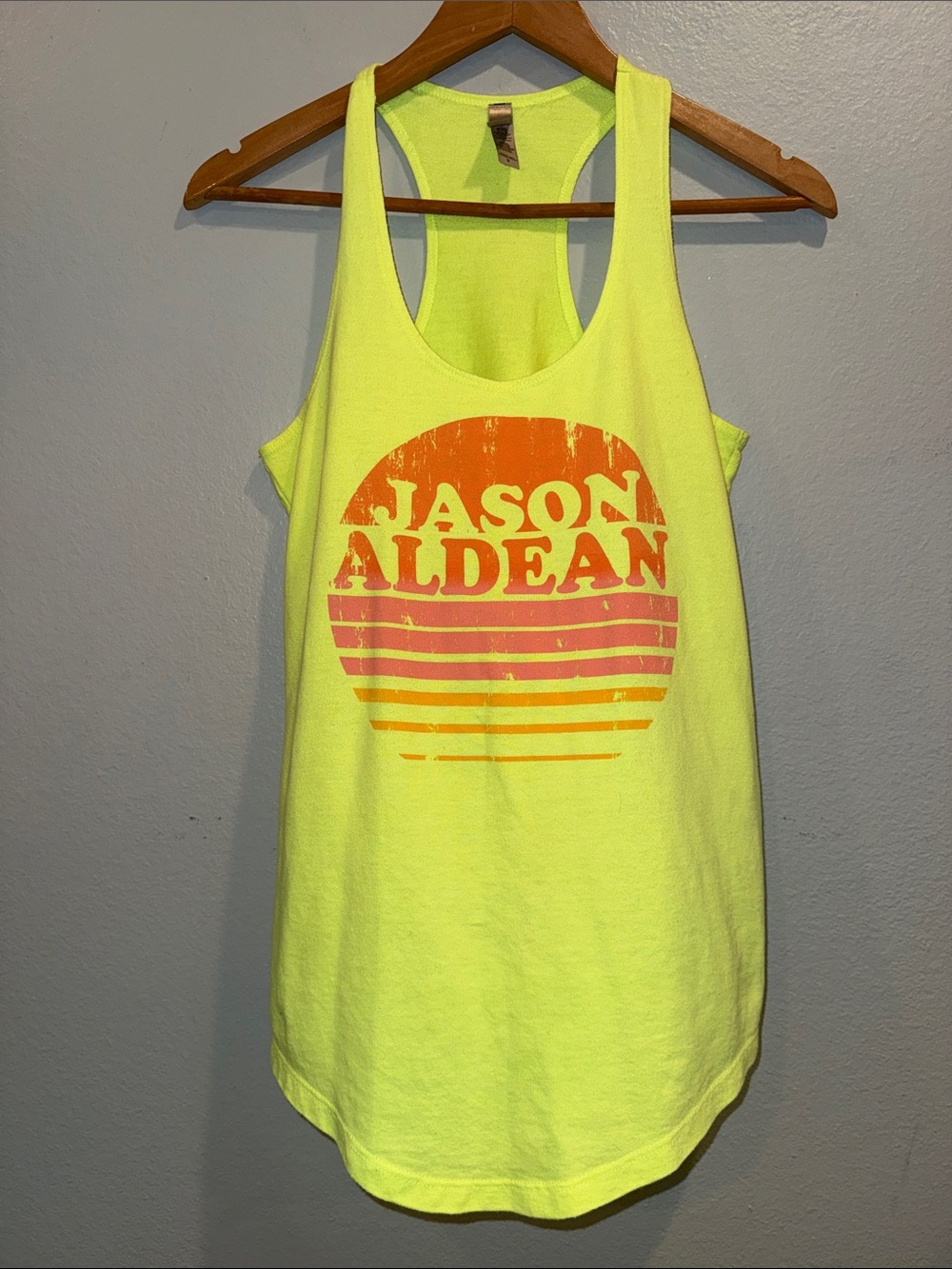 Jason Aldean Neon Yellow Graphic Tank Top size small